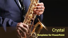  Presentation with jazz - Slide deck enhanced with jazz musician playing the saxophone background and a tawny brown colored foreground
