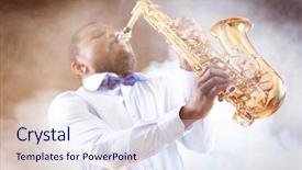  Presentation with jazz - PPT layouts consisting of jazz musician playing the saxophone background and a sky blue colored foreground