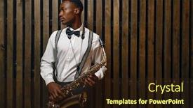  Presentation with performer - Presentation design consisting of art appreciation - jazz performer with saxophone wooden background and a wine colored foreground
