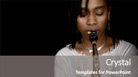  Presentation with role play woman and man - Colorful presentation design enhanced with jazz saxophone - very cool woman horn player backdrop and a gray colored foreground