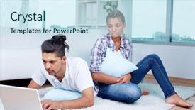  Presentation with lonely - Slides with concrete gray column lies on the ground in the grass background and a gray colored foreground