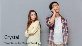  Presentation with upset - Beautiful presentation featuring jealousy - portrait of upset angry girl backdrop and a light gray colored foreground