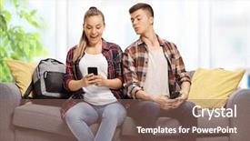  Presentation with teenage girl - Colorful slide set enhanced with teenage boy peeking backdrop and a violet colored foreground