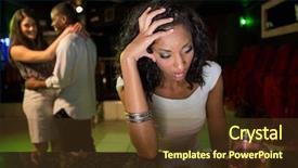  Presentation with unhappy - PPT theme having unhappy woman sitting at bar counter and couple dancing behind her in bar background and a tawny brown colored foreground