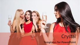  Presentation with champagne - Slide deck featuring jealousy - smiling young women drinking champagne background and a red colored foreground