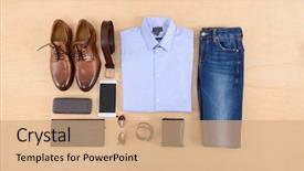  Presentation with men shoes - Theme featuring blue jeans - men's casual outfits with man background and a coral colored foreground
