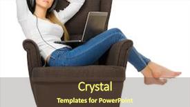  Presentation with music watermark - Slide deck having jeans listen music on chair background and a  colored foreground