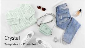  Presentation with clothes - PPT theme enhanced with jeans outfit - modern clothes on bed background and a light gray colored foreground