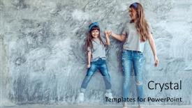  Presentation with family fashion - PPT theme enhanced with tshirt - young beautiful mom with her background and a light blue colored foreground