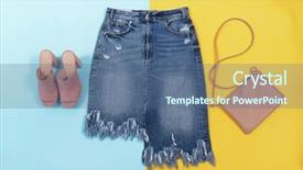  Presentation with jeans denim - Presentation design featuring jeans shorts with shoes hanbag background and a  colored foreground