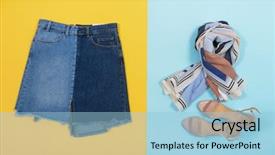  Presentation with jeans denim - Beautiful theme featuring jeans shorts with shoes scarf backdrop and a light blue colored foreground
