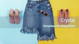  Presentation with blue and yellow music - Colorful slide set enhanced with jeans shorts with two shoes backdrop and a ocean colored foreground