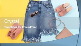  Presentation with jeans denim - Amazing slide set having jeans shorts with two shoes backdrop and a seafoam green colored foreground