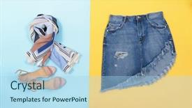  Presentation with jeans denim - PPT theme enhanced with jeans skirt with shoes scarf background and a light blue colored foreground