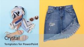  Presentation with wedding blue and yellow - Audience pleasing PPT layouts consisting of jeans skirt with shoes scarf backdrop and a light blue colored foreground