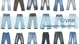 Presentation with trousers - Slide set consisting of jeans trousers collection isolated background and a sky blue colored foreground