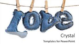 Presentation with rope - Presentation theme enhanced with jeans word love on a rope held by clothespins isolated on white background and a white colored foreground