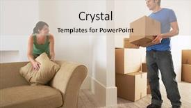  Presentation with new home sales - Colorful presentation theme enhanced with jeans work - couple moving into new home backdrop and a lemonade colored foreground