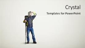  Presentation with outdoor clothes for hiking - Audience pleasing PPT theme consisting of jeans work - man wear winter clothes backdrop and a sky blue colored foreground