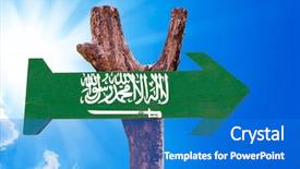  Presentation with saudi arabia - Slide set with jeddah - saudi arabia flag wooden sign background and a cobalt blue colored foreground