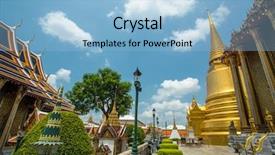  Presentation with golden palace - Presentation design enhanced with jedi - golden stupa in wat phra background and a light blue colored foreground