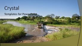  Presentation with car park - Cool new presentation with jeep car - road in the wilderness crossing backdrop and a light blue colored foreground