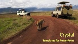  Presentation with africa safari - PPT theme having jeep car - two safari vehicles are stopped background and a tawny brown colored foreground