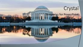  Presentation with united states - Slide deck having jefferson memorial at sunset - washington background and a light blue colored foreground