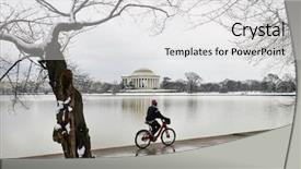  Presentation with blizzard - Presentation enhanced with jefferson memorial in blizzard - washington dc usa background and a light gray colored foreground