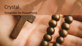  Presentation with rosary - Presentation design with jehovah - hand holding wooden rosary beads background and a coral colored foreground