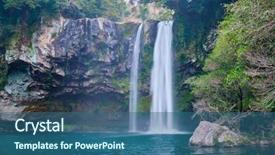  Presentation with falls - PPT theme with jeju island south korea background and a ocean colored foreground