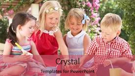  Presentation with outdoor party - Cool new presentation theme with jello - group of children eating jelly backdrop and a red colored foreground