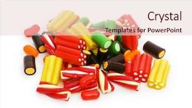  Presentation with jelly bean - Theme with jelly bean - colorful sweets isolated background and a lemonade colored foreground