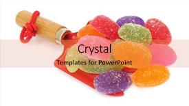  Presentation with confectionery - PPT theme with jelly confectionery gumdrops background and a gold colored foreground
