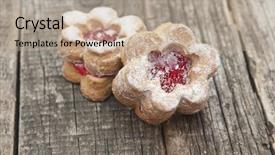  Presentation with flower vintage - Slide set consisting of jelly cookies flower with red jam homemade on vintage table top background and a mint green colored foreground