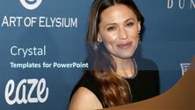  Presentation with venue - Beautiful PPT theme featuring jennifer-garner-at-the-art backdrop and a ocean colored foreground