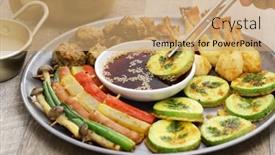  Presentation with korean foods - Presentation theme featuring jeon-korean-piccata-traditional-festival background and a  colored foreground