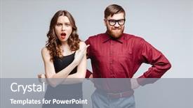  Presentation with hologram mesh human male - Presentation theme consisting of jerk - shocked woman with smiling male background and a gray colored foreground