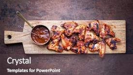  Presentation with hot sauce - Audience pleasing presentation theme consisting of jerk - traditional barbecue chicken wings backdrop and a dark gray colored foreground
