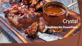  Presentation with hot sauce - PPT theme featuring jerk - traditional barbecue chicken wings background and a tawny brown colored foreground
