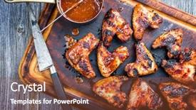  Presentation with hot sauce - PPT theme featuring jerk - traditional barbecue chicken wings background and a tawny brown colored foreground
