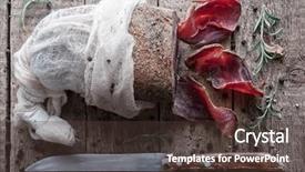  Presentation with beef - Slides enhanced with jerked beef on wooden plate background and a tawny brown colored foreground