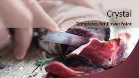  Presentation with beef jerky - Amazing theme having jerked beef on wooden plate backdrop and a coral colored foreground