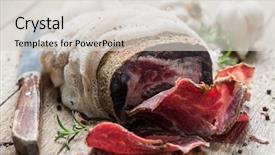  Presentation with beef - PPT layouts having jerked beef on wooden plate background and a lemonade colored foreground