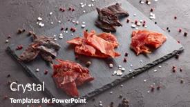  Presentation with cutting board - Beautiful slide deck featuring jerky-set-of-various-kind backdrop and a dark gray colored foreground