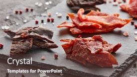  Presentation with cutting board - Slide deck having jerky-set-of-various-kind background and a tawny brown colored foreground