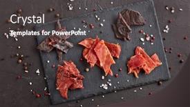  Presentation with cutting board - Amazing presentation design having jerky-set-of-various-kind backdrop and a dark gray colored foreground