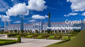  Presentation with monastery - Colorful theme enhanced with jeronimos-monastery-lisbon-portugal-architecture backdrop and a ocean colored foreground