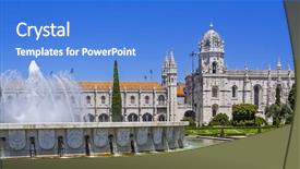  Presentation with classified - Presentation with jeronimos monastery seen from the imperio garden in lisbon portugal classified as unesco world heritage its as a masterpiece of the manueline art background and a teal colored foreground