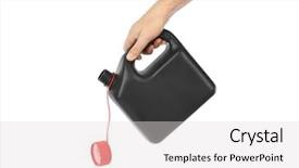  Presentation with plastic - Colorful presentation theme enhanced with jerry cans - hand with plastic jerrycan isolated backdrop and a light gray colored foreground